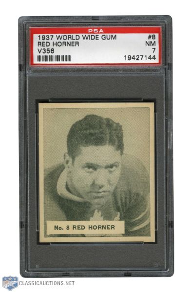 1937-38 World Wide Gum V356 Hockey Card #8 HOFer Reginald "Red" Horner - Graded PSA 7 - Highest Graded!