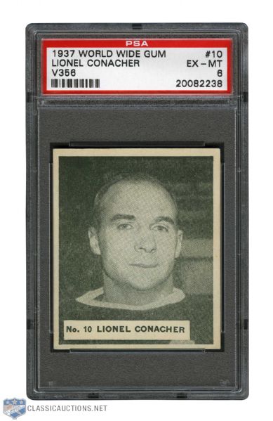 1937-38 World Wide Gum V356 Hockey Card #10 HOFer Lionel "The Big Train" Conacher - Graded PSA 6