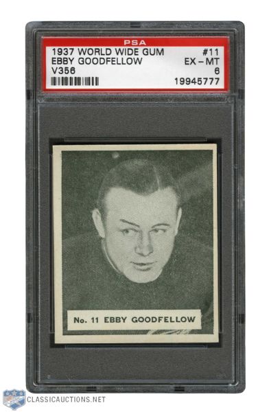 1937-38 World Wide Gum V356 Hockey Card #11 HOFer Ebbie Goodfellow - Graded PSA 6 - Highest Graded!