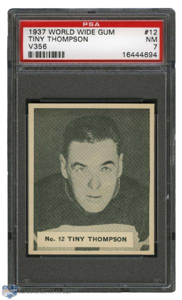 1937-38 World Wide Gum V356 Hockey Card #12 HOFer Cecil "Tiny" Thompson - Graded PSA 7