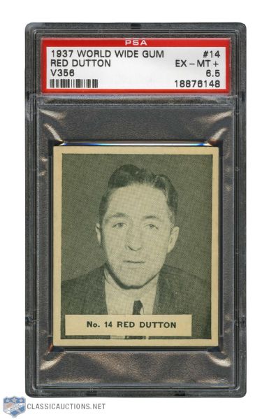 1937-38 World Wide Gum V356 Hockey Card #14 HOFer Mervyn "Red" Dutton - Graded PSA 6.5