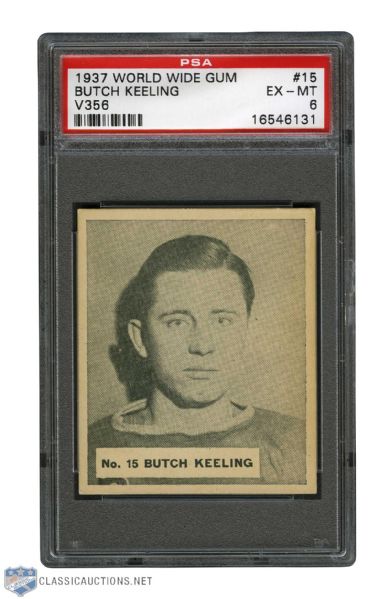 1937-38 World Wide Gum V356 Hockey Card #15 Melville "Butch" Keeling - Graded PSA 6 - Highest Graded! 