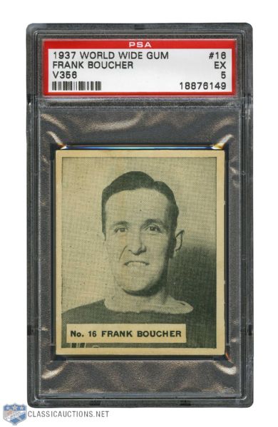 1937-38 World Wide Gum V356 Hockey Card #16 HOFer Frank Boucher - Graded PSA 5