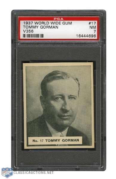 1937-38 World Wide Gum V356 Hockey Card #17 HOFer Tommy Gorman - Graded PSA 7 - Highest Graded!