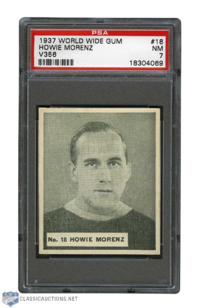 1937-38 World Wide Gum V356 Hockey Card #18 HOFer Howie "The Stratford Streak" Morenz - Graded PSA 7