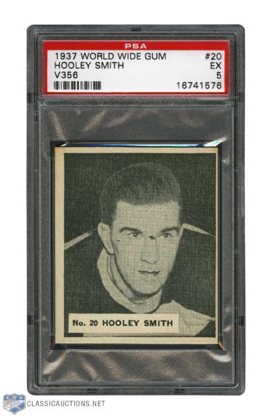 1937-38 World Wide Gum V356 Hockey Card #20 HOFer Reginald "Hooley" Smith - Graded PSA 5