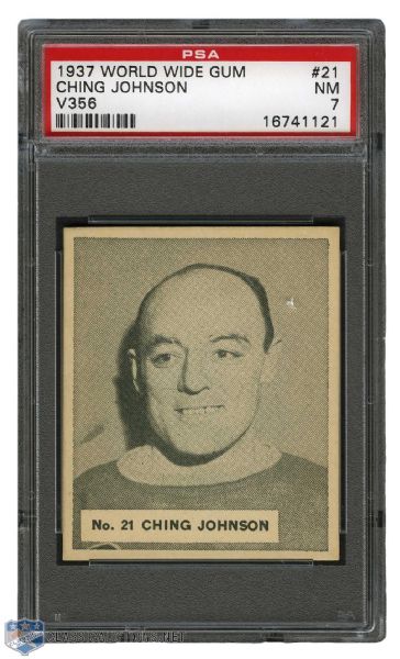 1937-38 World Wide Gum V356 Hockey Card #21 HOFer Ivan "Ching" Johnson - Graded PSA 7