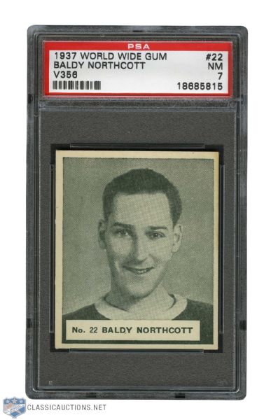 1937-38 World Wide Gum V356 Hockey Card #22 Lorne "Baldy" Northcott - Graded PSA 7 - Highest Graded!