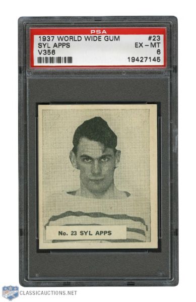 1937-38 World Wide Gum V356 Hockey Card #23 HOFer Sylvanus "Syl" Apps - Graded PSA 6