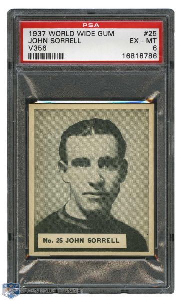 1937-38 World Wide Gum V356 Hockey Card #25 Johnny "Long John" Sorrell - Graded PSA 6 - Highest Graded! 