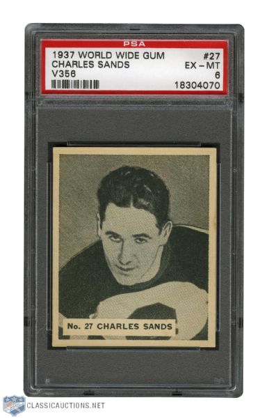 1937-38 World Wide Gum V356 Hockey Card #27 Charles Sands - Graded PSA 6