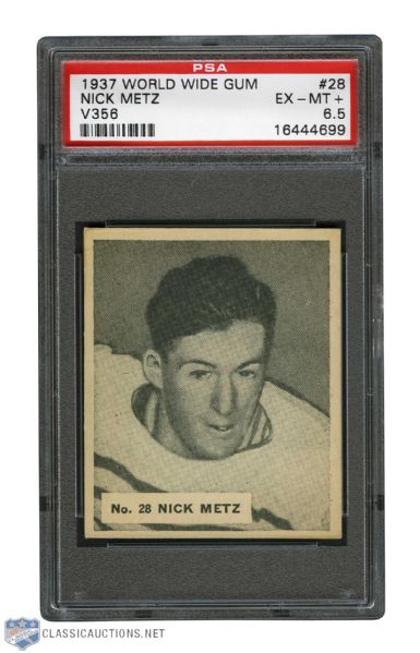 1937-38 World Wide Gum V356 Hockey Card #28 Nick "The Handyman" Metz - Graded PSA 6.5