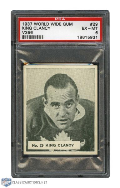 1937-38 World Wide Gum V356 Hockey Card #29 HOFer Frank "King" Clancy - Graded PSA 6