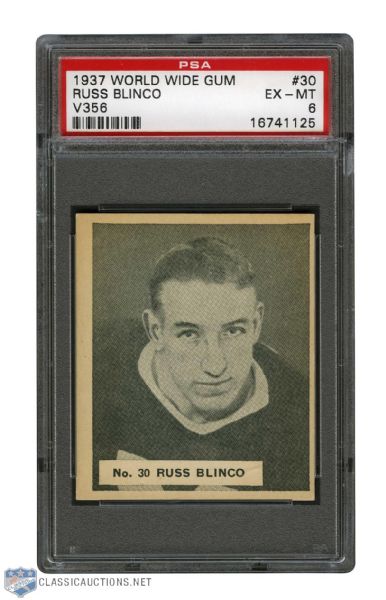1937-38 World Wide Gum V356 Hockey Card #30 Russell "Russ" Blinco - Graded PSA 6 - Highest Graded!