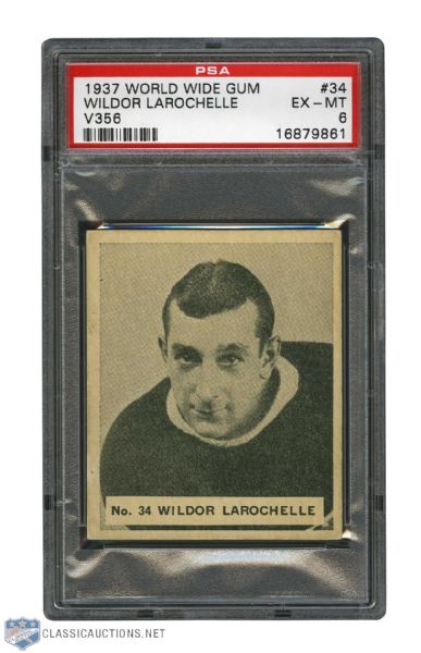 1937-38 World Wide Gum V356 Hockey Card #34 Wildor Larochelle - Graded PSA 6