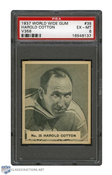 1937-38 World Wide Gum V356 Hockey Card #35 Harold "Baldy" Cotton - Graded PSA 6 - Highest Graded!