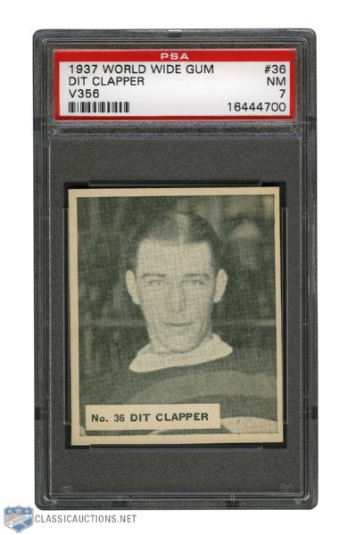 1937-38 World Wide Gum V356 Hockey Card #36 HOFer Aubrey "Dit" Clapper - Graded PSA 7 - Highest Graded!