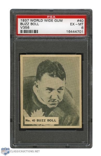 1937-38 World Wide Gum V356 Hockey Card #40 Frank "Buzz" Boll - Graded PSA 6 - Highest Graded!