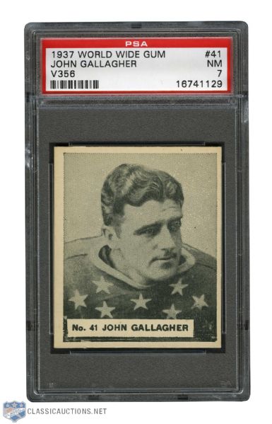 1937-38 World Wide Gum V356 Hockey Card #41 John Gallagher - Graded PSA 7 - Highest Graded!