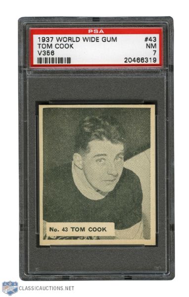 1937-38 World Wide Gum V356 Hockey Card #43 Tom Cook RC - Graded PSA 7 - Highest Graded! 