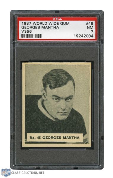 1937-38 World Wide Gum V356 Hockey Card #45 Georges Mantha - Graded PSA 7 - Highest Graded!