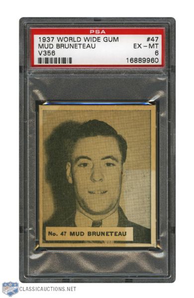 1937-38 World Wide Gum V356 Hockey Card #47 Modere "Mud" Bruneteau - Graded PSA 6 - Highest Graded!