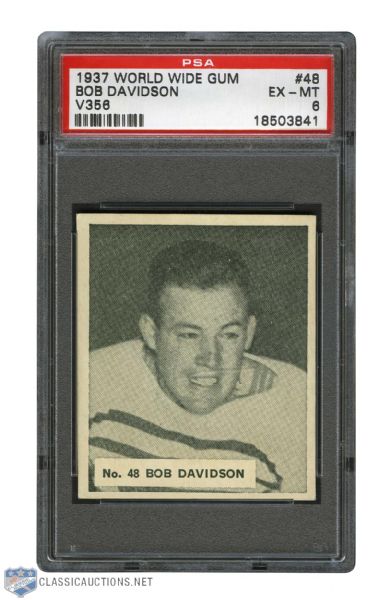1937-38 World Wide Gum V356 Hockey Card #48 Bob Davidson - Graded PSA 6 - Highest Graded!