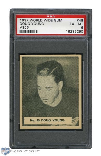 1937-38 World Wide Gum V356 Hockey Card #49 Doug Young RC - Graded PSA 6 