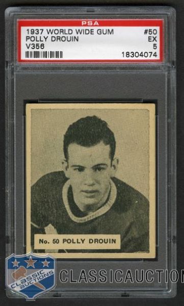1937-38 World Wide Gum V356 Hockey Card #50 Paul "Polly" Drouin RC - Graded PSA 5
