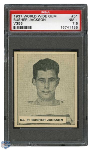 1937-38 World Wide Gum V356 Hockey Card #51 HOFer Harvey "Busher" Jackson - Graded PSA 7.5