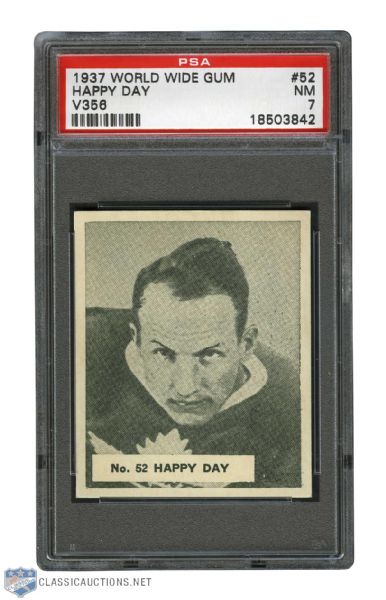 1937-38 World Wide Gum V356 Hockey Card #52 HOFer Clarence "Hap" Day - Graded PSA 7