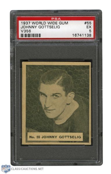1937-38 World Wide Gum V356 Hockey Card #55 Johannes "Johnny" Gottselig - Graded PSA 5 - Highest Graded! 
