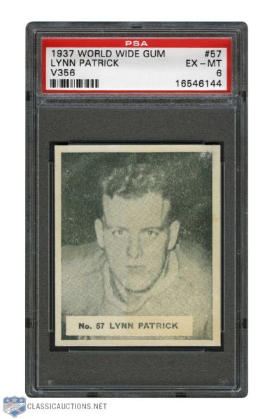 1937-38 World Wide Gum V356 Hockey Card #57 HOFer Lynn Patrick - Graded PSA 6