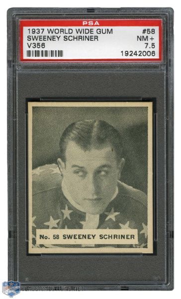 1937-38 World Wide Gum V356 Hockey Card #58 HOFer Dave "Sweeney" Schriner RC - Graded PSA 7.5 - Highest Graded!