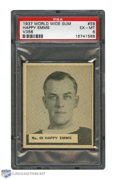 1937-38 World Wide Gum V356 Hockey Card #59 Leighton "Happy" Emms - Graded PSA 6 - Highest Graded! 