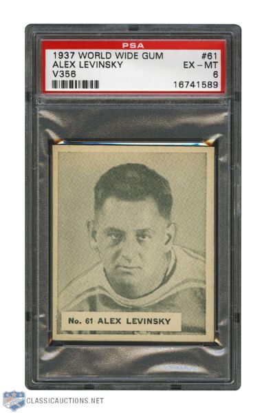 1937-38 World Wide Gum V356 Hockey Card #61 Alex "Mine Boy" Levinsky - Graded PSA 6 - Highest Graded!