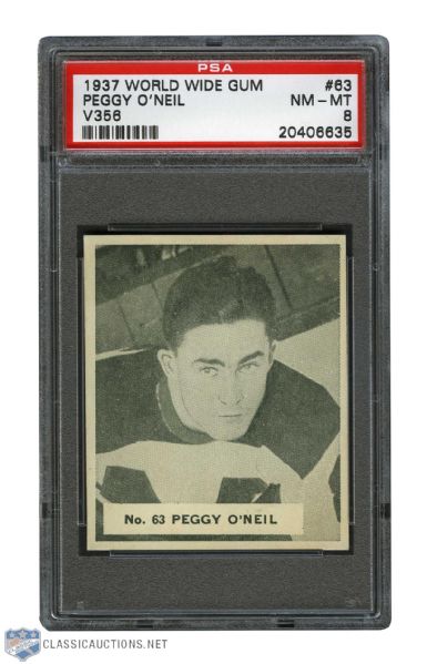 1937-38 World Wide Gum V356 Hockey Card #63 James "Peggy" ONeil - Graded PSA 8 - Highest Graded!