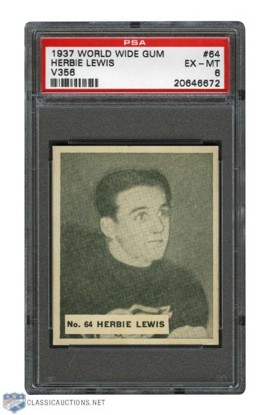 1937-38 World Wide Gum V356 Hockey Card #64 HOFer Herbert "Herbie" Lewis - Graded PSA 6 - Highest Graded! 
