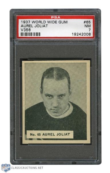 1937-38 World Wide Gum V356 Hockey Card #65 HOFer Aurele "Mighty Atom" Joliat - Graded PSA 7 - Highest Graded!