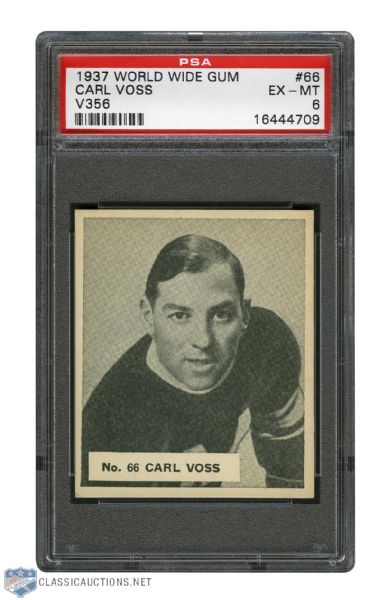 1937-38 World Wide Gum V356 Hockey Card #66 HOFer Carl Voss RC - Graded PSA 6