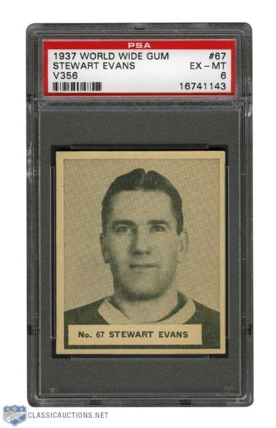 1937-38 World Wide Gum V356 Hockey Card #67 Stewart "Stew" Evans RC - Graded PSA 6 - Highest Graded!