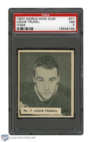 1937-38 World Wide Gum V356 Hockey Card #71 Louis Trudel - Graded PSA 7 - Highest Graded! 