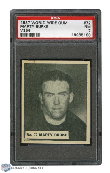 1937-38 World Wide Gum V356 Hockey Card #72 Marty Burke - Graded PSA 7 - Highest Graded! 