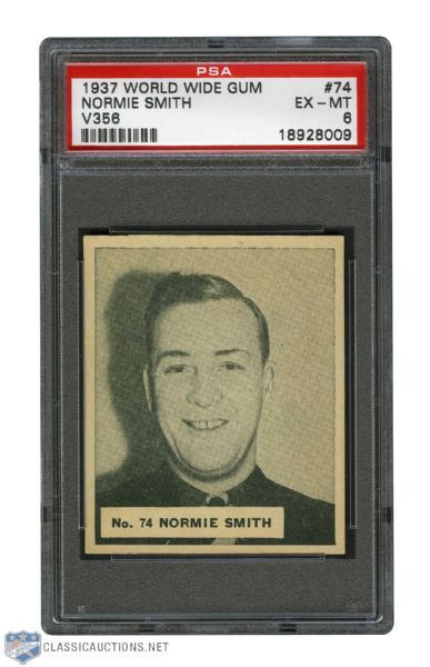 1937-38 World Wide Gum V356 Hockey Card #74 Normie Smith - Graded PSA 6 - Highest Graded! 