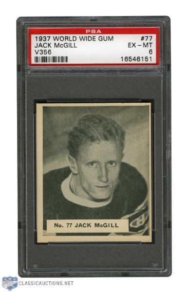 1937-38 World Wide Gum V356 Hockey Card #77 Jack McGill - Graded PSA 6 - Highest Graded! 