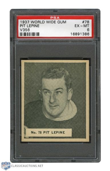 1937-38 World Wide Gum V356 Hockey Card #78 Alfred "Pit" Lepine - Graded PSA 6 - Highest Graded! 