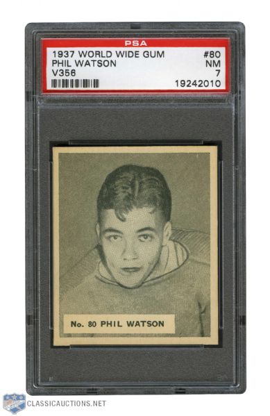 1937-38 World Wide Gum V356 Hockey Card #80 Phil Watson - Graded PSA 7 - Highest Graded!