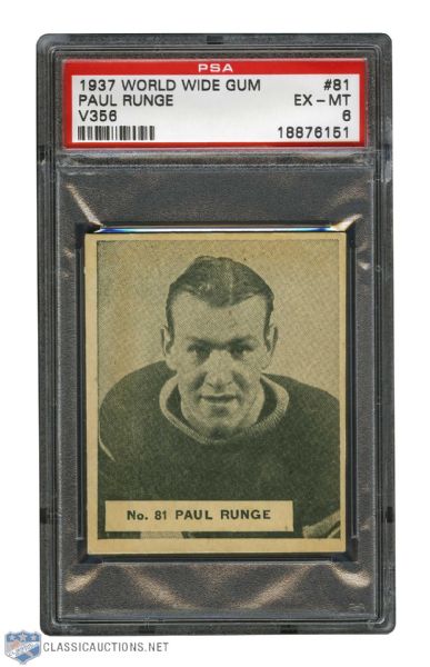 1937-38 World Wide Gum V356 Hockey Card #81 Paul Runge - Graded PSA 6 