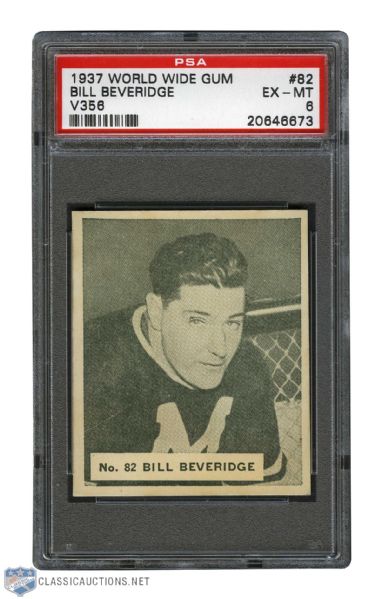 1937-38 World Wide Gum V356 Hockey Card #82 Bill Beveridge - Graded PSA 6 - Highest Graded!