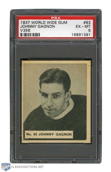 1937-38 World Wide Gum V356 Hockey Card #83 Johnny "Black Cat" Gagnon - Graded PSA 6 - Highest Graded!